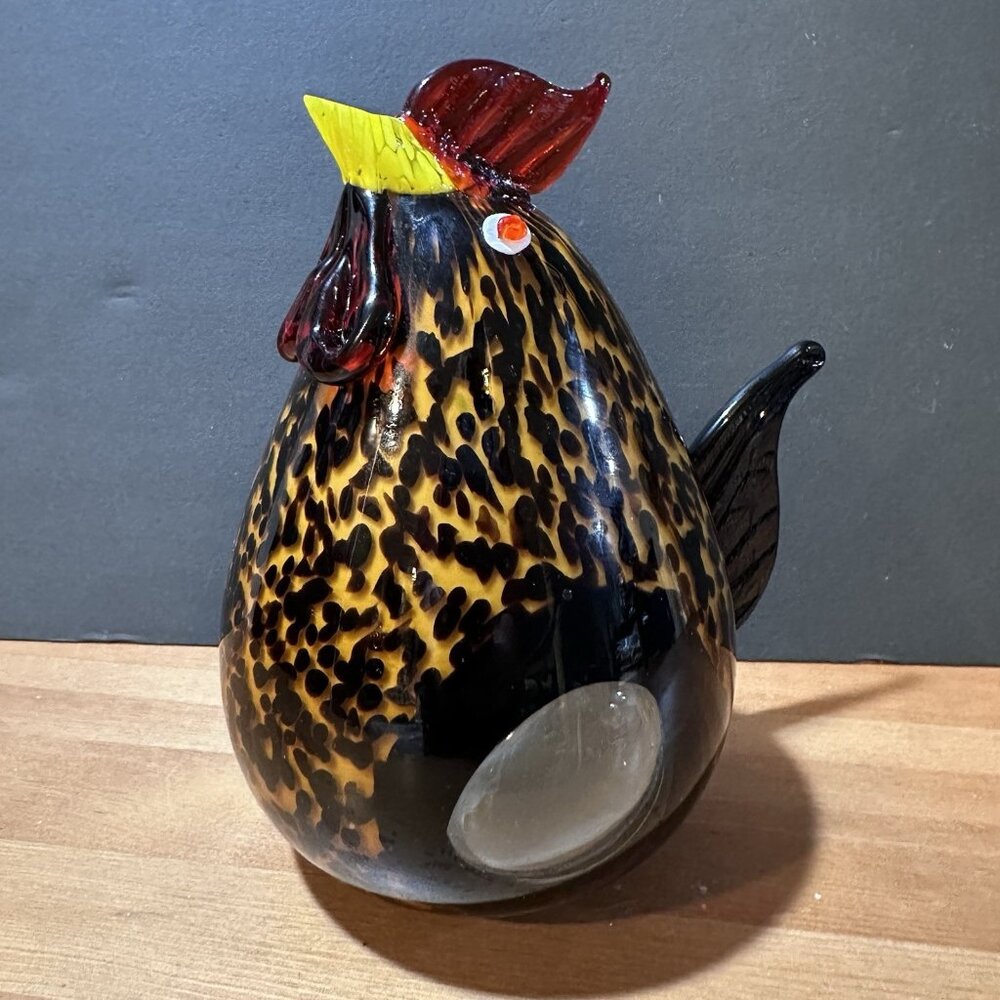 Vintage Hand Blown Art Glass Rooster Figurine Farmhouse Kitchen Decor 8"